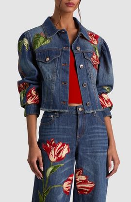 Alice + Olivia Alice + Olivia Elijah Embroidered Appliqué Denim Jacket
