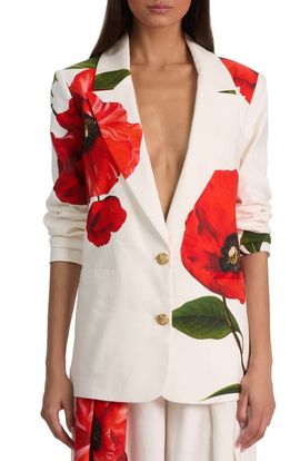 ALICE + OLIVIA ALICE + OLIVIA Elna Long Poppy Print Blazer