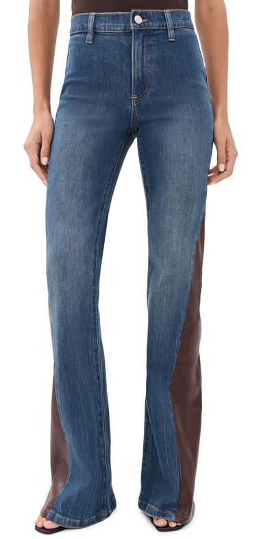ALICE + OLIVIA ALICE + OLIVIA Faux Leather Godet Flare Jeans Georgetta Vintage Blue/Dk Choc