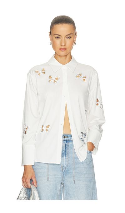 Alice + Olivia Alice + Olivia Finely Embellished Buttondown With Cutouts