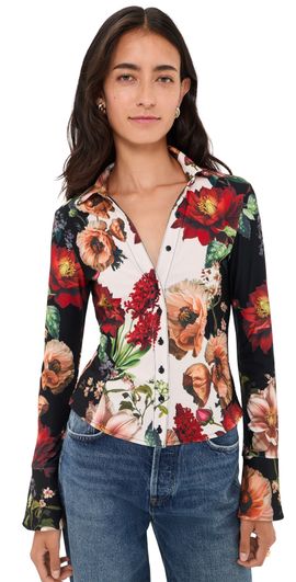 ALICE + OLIVIA ALICE + OLIVIA Freya Fitted Button Down Top Floral Radiance