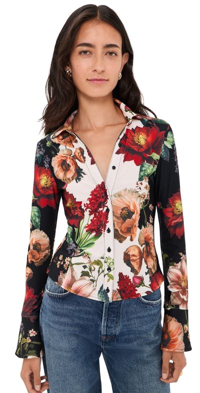 ALICE + OLIVIA ALICE + OLIVIA Freya Fitted Button Down Top Floral Radiance