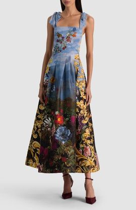 ALICE + OLIVIA ALICE + OLIVIA Hana Square Neck Tie Strap Dress
