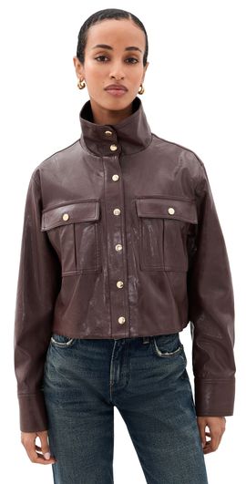ALICE + OLIVIA ALICE + OLIVIA James Faux Leather Cropped Jacket Dark Chocolate