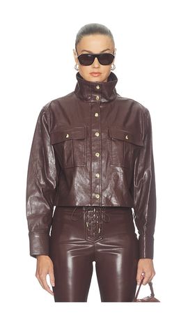 Alice + Olivia Alice + Olivia James Faux Leather Cropped Longsleeve Funnel Neck Parka