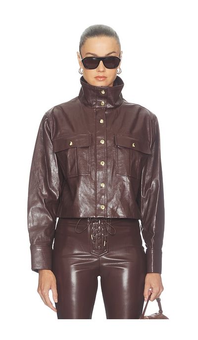 Alice + Olivia Alice + Olivia James Faux Leather Cropped Longsleeve Funnel Neck Parka