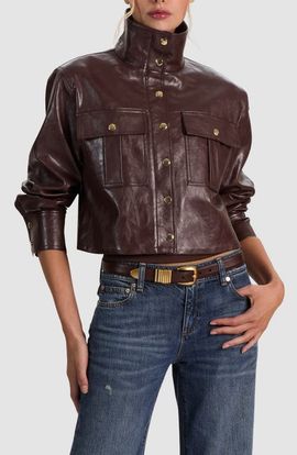 ALICE + OLIVIA ALICE + OLIVIA James Funnel Neck Faux Leather Parka