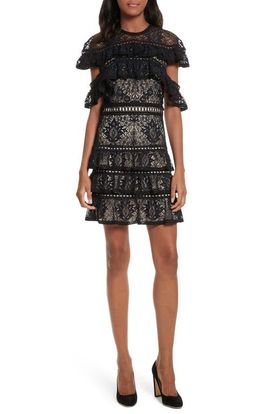 ALICE + OLIVIA Alice + Olivia Jolie Tiered Ruffle Lace Dress