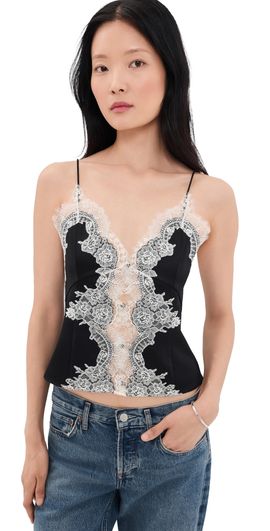 ALICE + OLIVIA ALICE + OLIVIA Julietta Cutaway Lace Slip Top Black/Chino