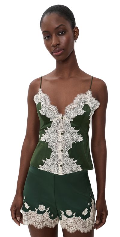 ALICE + OLIVIA ALICE + OLIVIA Julietta Cutaway Lace Slip Top Dark Fern