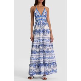 Alice + Olivia Alice + Olivia Karolina Print Cotton Halter Maxi Dress
