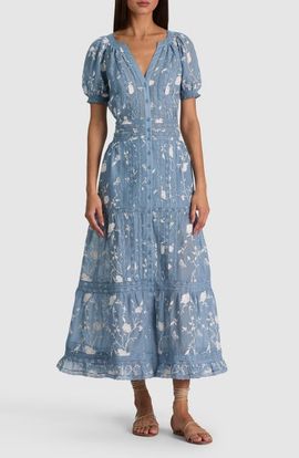 Alice + Olivia Alice + Olivia Kathryn Lace Trim Cotton Midi Shirtdress