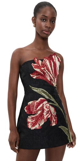 ALICE + OLIVIA ALICE + OLIVIA Katia Embellished Strapless Lantern Mini Dress Soft Tulip Black