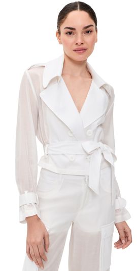 ALICE + OLIVIA ALICE + OLIVIA Keith Sheer Combo Cropped Trench with Belt Off White