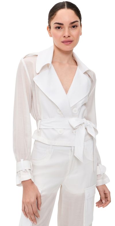 ALICE + OLIVIA ALICE + OLIVIA Keith Sheer Combo Cropped Trench with Belt Off White