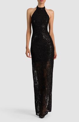 ALICE + OLIVIA ALICE + OLIVIA Koi Embellished Lace Halter Gown