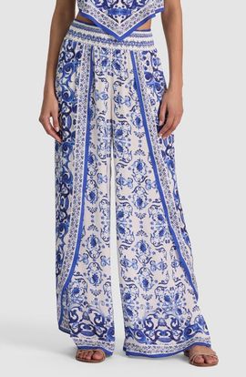 Alice + Olivia Alice + Olivia Larissa Smocked Wide Leg Split Pants