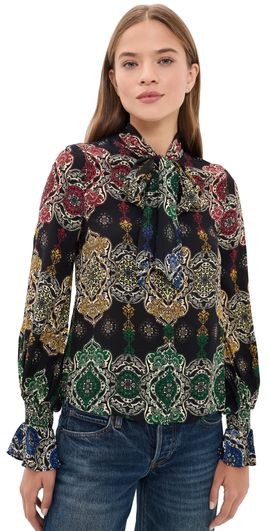 ALICE + OLIVIA ALICE + OLIVIA Lloyd Neck Wrap Button Down Shirt Road To Love Lg
