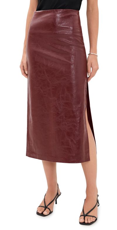 ALICE + OLIVIA ALICE + OLIVIA Maeve Vegan Midi Skirt Cognac