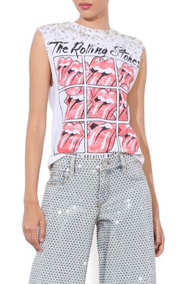 Alice + Olivia Alice + Olivia Micah Crystal Detail Rolling Stones Graphic Muscle T-Shirt