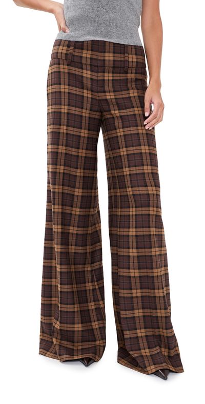 ALICE + OLIVIA ALICE + OLIVIA Olivia Wide Leg Flare Pants DARK CHOCOLATE/CAMEL