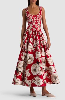 Alice + Olivia Alice + Olivia Oriana Floral Cotton Blend Midi Dress