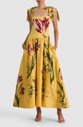 ALICE + OLIVIA ALICE + OLIVIA Oriana Tie Strap Drop Waist Dress