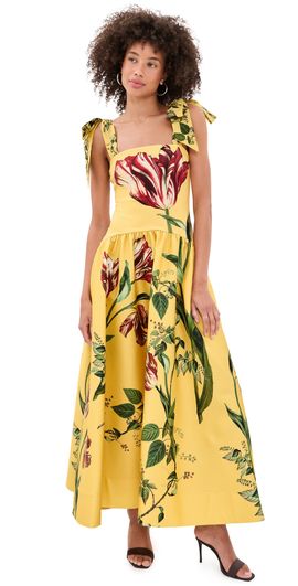 ALICE + OLIVIA ALICE + OLIVIA Oriana Tie Strap Drop Waist Midi Dress Soft Tulip Tuscany