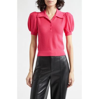 Alice + Olivia Alice + Olivia Ramona Puff SleevePointelle Polo Sweater