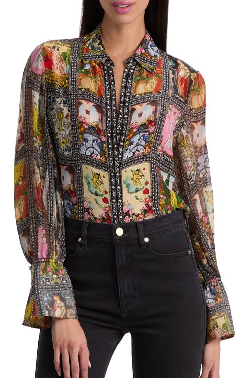 Alice + Olivia Alice + Olivia Tarot Card Print Silk Button-Up Shirt