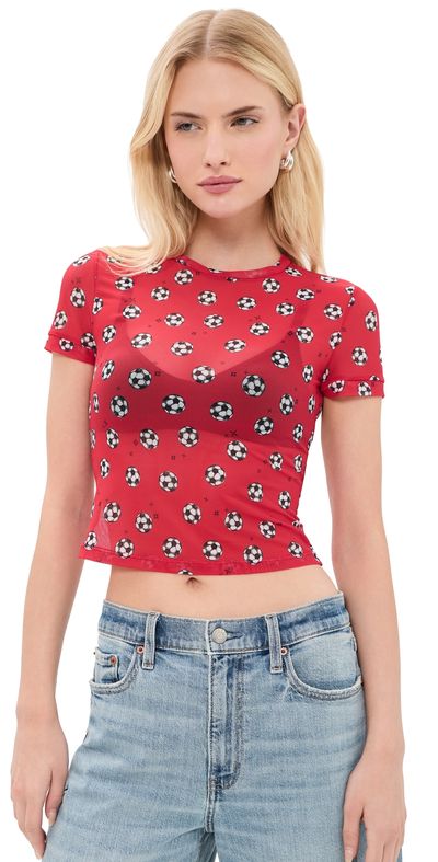 ALICE + OLIVIA ALICE + OLIVIA Tess Crew Baby Tee Go For Gold Hibiscus