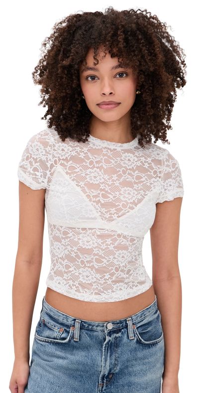 ALICE + OLIVIA ALICE + OLIVIA Tess Lace Tee Off White