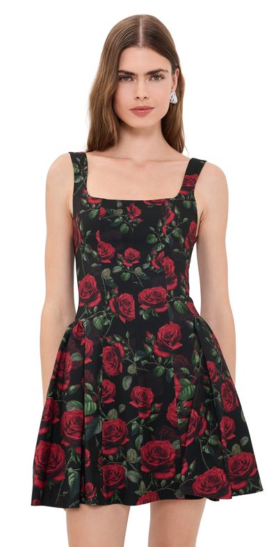 ALICE + OLIVIA ALICE + OLIVIA Vera Drop Waist Flare Mini Dress Rouge Romance Black