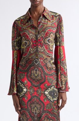 ALICE + OLIVIA ALICE + OLIVIA Willa Fitted Button Up Top with Bell Sleeves