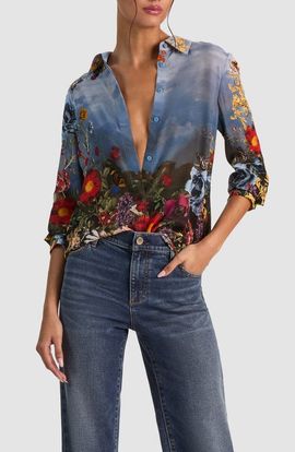 ALICE + OLIVIA ALICE + OLIVIA Willa Silk Button-Front Shirt