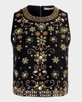 ALICE + OLIVIA Amal Embellished Linen Top
