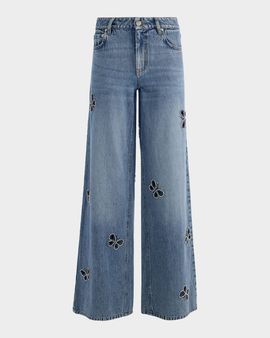 ALICE + OLIVIA Amazing Embellished Cutout Jeans