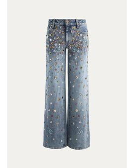 ALICE + OLIVIA Amazing Embellished Mid-Rise Baggy Jeans