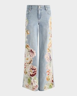 ALICE + OLIVIA Amazing Floral Low-Rise Baggy Jeans