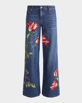 ALICE + OLIVIA Amazing Low-Rise Embroidered Jeans