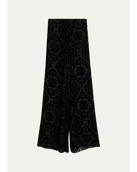 ALICE + OLIVIA Athena Damask Velvet Burnout Wide-Leg Pants