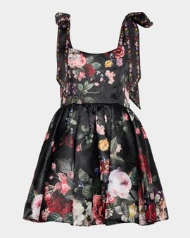 ALICE + OLIVIA Blanca Scoop-Neck Floral Brocade Tie-Shoulder Mini Dress