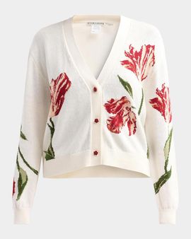 ALICE + OLIVIA Bradley Floral Intarsia-Knit Short Cardigan
