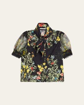ALICE + OLIVIA Brentley Tie-Neck Floral Blouse