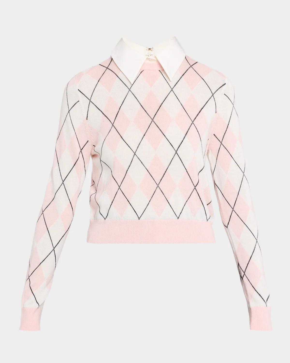 ALICE + OLIVIA Carolann Argyle Knit Collared Sweater