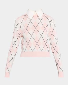 ALICE + OLIVIA Carolann Argyle Knit Collared Sweater