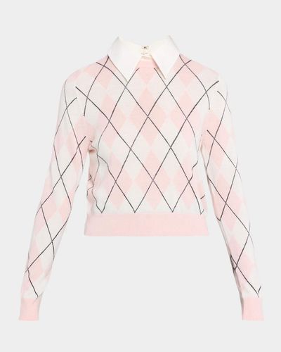 ALICE + OLIVIA Carolann Argyle Knit Collared Sweater