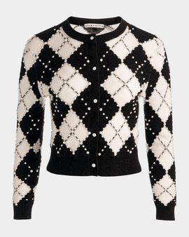 ALICE + OLIVIA Carolee Embellished Argyle Cardigan