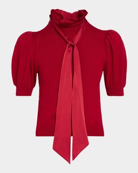 ALICE + OLIVIA Chase Puff Sleeve Tie Sweater