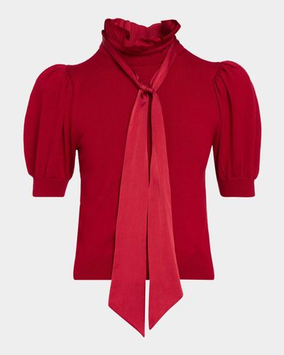 ALICE + OLIVIA Chase Puff Sleeve Tie Sweater